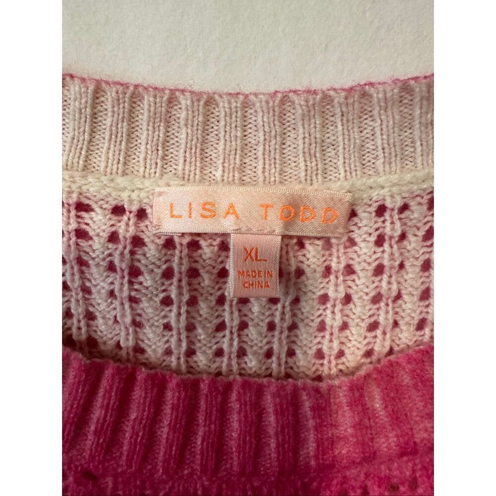 Lisa Todd Sweater XL Pink Ombre Lightweight Knit Merino Wool Blend Open Knit - Picture 3 of 8